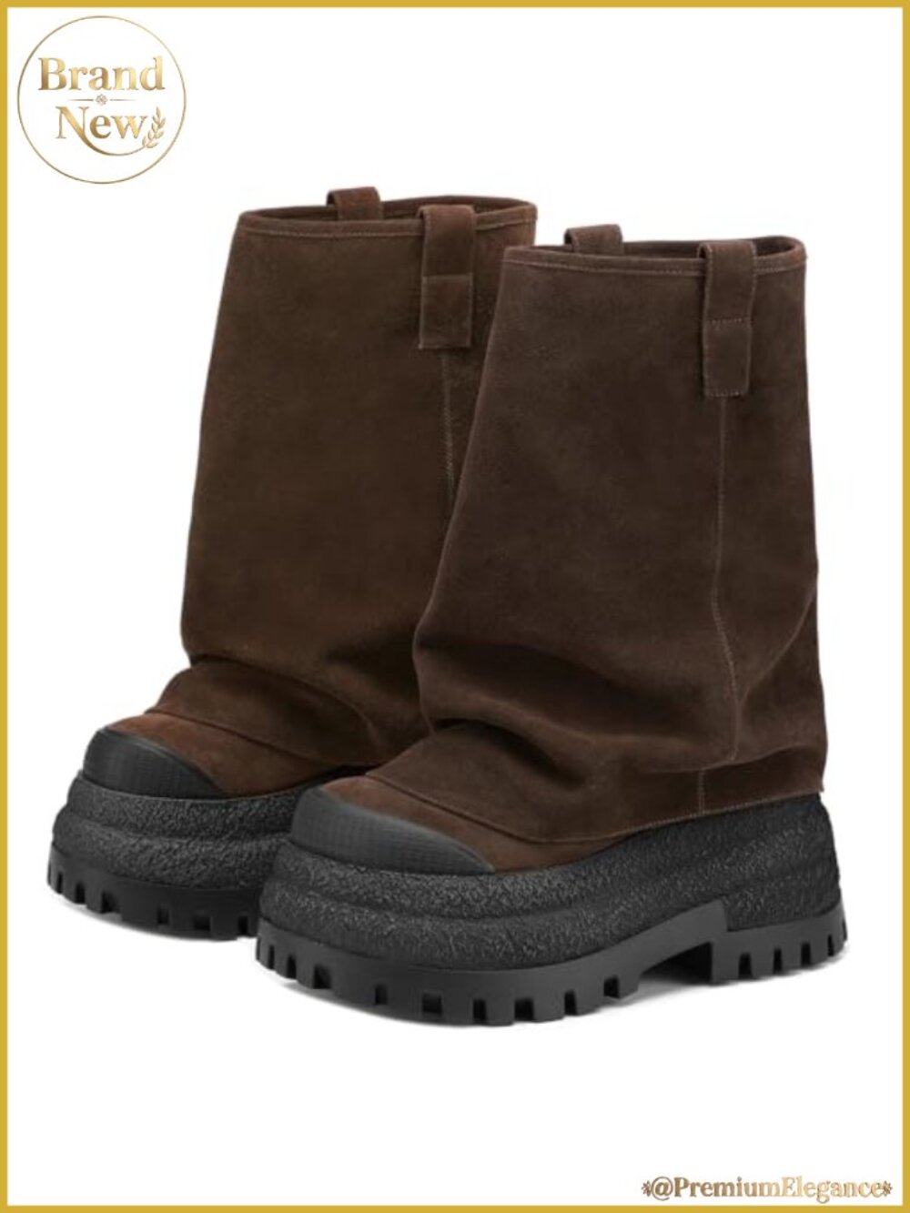 Suede Slouched Ruched Fold Over Wide Calf Mid Calf Platform Boots
